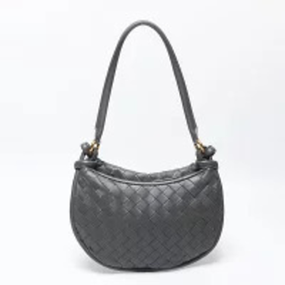 Bottega Veneta Intrecciato Gemelli Leather Shoulder Bag Gray